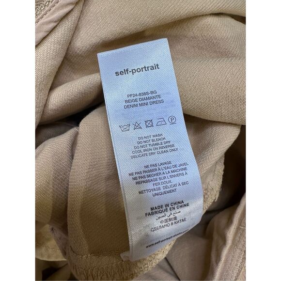 NWT SELF PORTRAIT BEIGE DIAMANTE DENIM MINI DRESS $495 - Picture 12 of 12